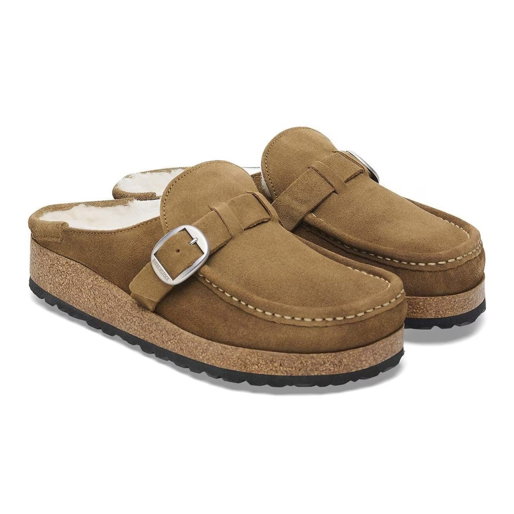 Birkenstock Buckley Womens Size US 7 EUR 38 Narrow Suede Shearling Clog Dark Tea